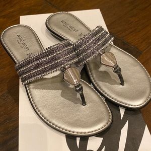 Nine West Silver Dressy Flip Flops